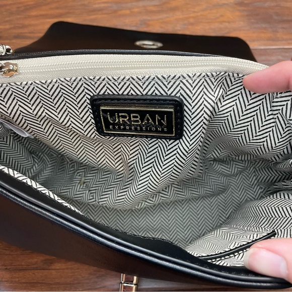 BNWT Urban Expressions Vegan Leather, Black Bag w/White Woven Chain Pattern - Picture 6 of 11